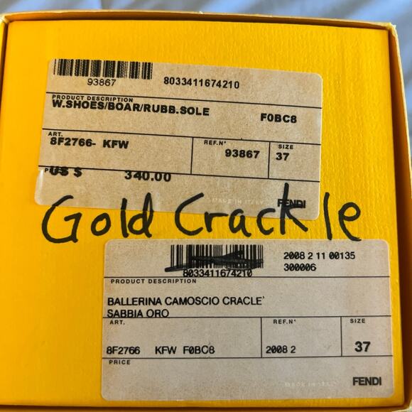 Fendi Ballerina Camacho Cracle Sabina Oro flats - rubber sole shoes Size 37 - Picture 7 of 10